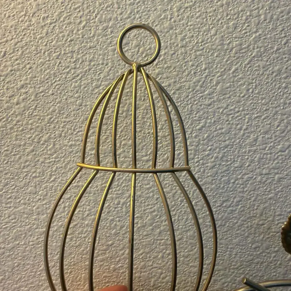Gold Metal Wall Hook Rack with Bird Cage, Branches, and Diamonds